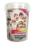 Seau de petites friandises pour chien os fourrés au saumon PINKIES