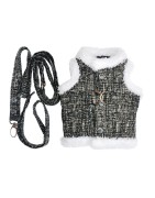 Doggy Dolly | Chien | Harnais veste noir fourrure + laisse