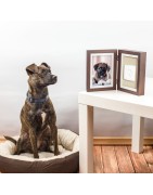 Double cadre photo & empreinte de patte en plâtre | Bois foncé