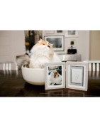 Double cadre photo & empreinte de patte en plâtre | Bois foncé