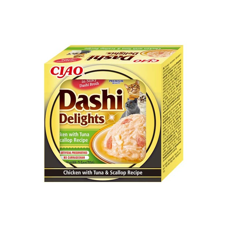 INABA Chat Dashi Delights – Poulet, Thon & Saint-Jacques – 70 g