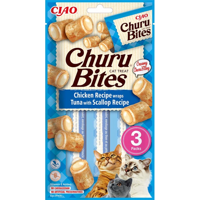 IINABA Chat Churu Bites – Wrap Poulet & Thon Saint-Jacques – Pack de 3 – 30 g