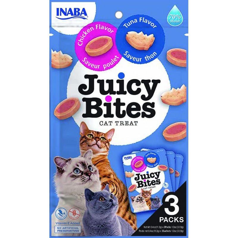 INABA Chat Juicy Bites – Thon & Poulet – Pack de 3 – 33,9 g