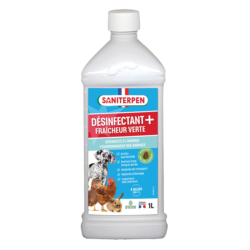 Désinfectant Plus bactéricide au pin des landes pour nettoyer, désinfecter et désodoriser.