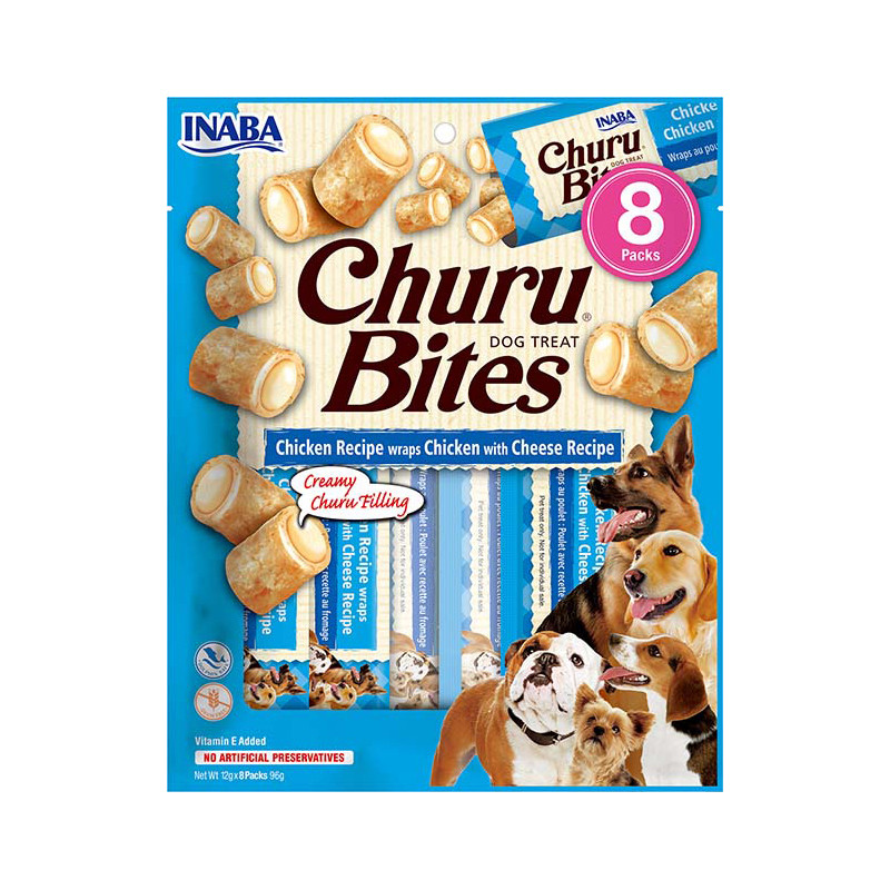 INABA Chien Churu Bites – Poulet & fromage – Pack de 8 – 96 g