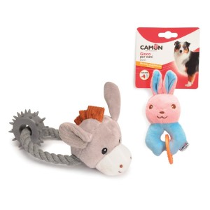Peluche Sonore Chien Lapin ou Âne avec Corde & Anneau Dentition | 18 cm