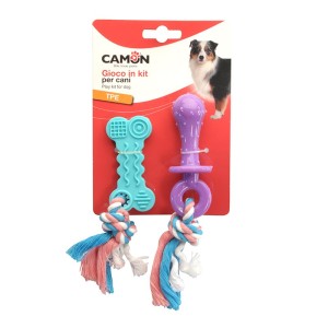 Lot Jouets Sucette & Os avec Corde TPE pour Chien | Mordillage & Gencives | 10 cm