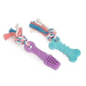 Lot Jouets Brosse à Dents & Os avec Corde TPE pour Chien | Hygiène & Mordillage | 10 cm