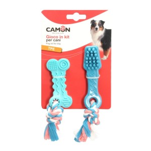 Lot Jouets Brosse à Dents & Os avec Corde TPE pour Chien | Hygiène & Mordillage | 10 cm