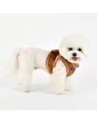 Harnais veste PUPPIA en suédine beige avec fourrure TERRY