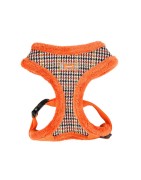 Harnais PUPPIA AUDEN motif pied de poule avec fourrure orange