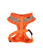 Harnais PUPPIA AUDEN motif pied de poule avec fourrure orange