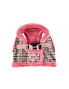 Harnais veste PUPPIA AUDEN motif pied de poule avec fourrure rose
