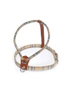 Harnais cuir de veau rond écossais beige pour chien