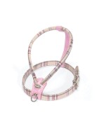 Harnais cuir de veau rond écossais rose pour chien