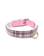 Collier cuir de veau rond écossais rose pour chien
