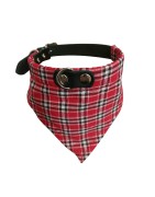 Collier bandana pour chien en cuir et tissu rouge à carreaux