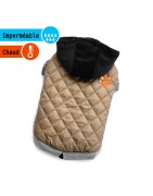 Manteau matelassé beige avec capuche noire polaire | Petit chien