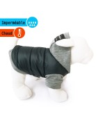 Manteau molletonné noir doublé polaire avec capuche grise | Petit chien