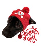 Bonnet de Noël pour chien ou chat avec pompon et bonhomme de neige