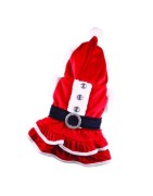 Manteau robe mère Noël pour chienne avec capuche et pompon