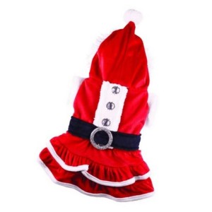 Manteau robe mère Noël pour chienne avec capuche et pompon