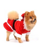 Manteau robe mère Noël pour chienne avec capuche et pompon