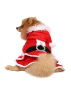Manteau robe mère Noël pour chienne avec capuche et pompon
