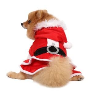 Manteau robe mère Noël pour chienne avec capuche et pompon